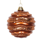 Vickerman M132088 6" Copper Stripe Candy Finish Wave Ball Christmas Ornament With Matching Glitter Accents