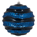 Vickerman M132031 6" Midnight Blue Stripe Candy Finish Wave Ball Christmas Ornament With Glitter Accents