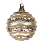 Vickerman M132038 6" Champagne Stripe Candy Finish Wave Ball Christmas Ornament With Glitter Accents