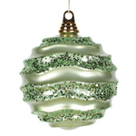 Vickerman M132054 6" Celadon Stripe Candy Finish Wave Ball Christmas Ornament With Glitter Accents