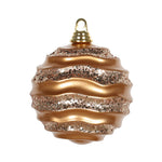 Vickerman M132058 6" Sand Gold Stripe Candy Finish Wave Ball Christmas Ornament With Glitter Accents