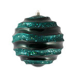 Vickerman M132062 6" Sea Blue Stripe Candy Finish Wave Ball Christmas Ornament With Glitter Accents