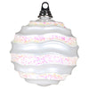 Vickerman M132111 8" White Stripe Candy Finish Wave Ball Christmas Ornament With Glitter Accents