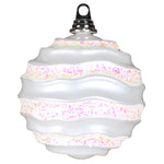 Vickerman M132111 8" White Stripe Candy Finish Wave Ball Christmas Ornament With Glitter Accents