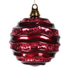 Vickerman M132165 8" Burgundy Stripe Candy Finish Wave Ball Christmas Ornament With Glitter Accents