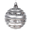 Vickerman M132107 8' Silver Stripe Candy Finish Wave Ball Christmas Ornament With Glitter Accents