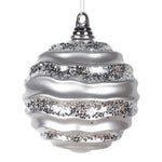 Vickerman M132107 8' Silver Stripe Candy Finish Wave Ball Christmas Ornament With Glitter Accents