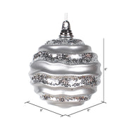 Vickerman M132107 8' Silver Stripe Candy Finish Wave Ball Christmas Ornament With Glitter Accents