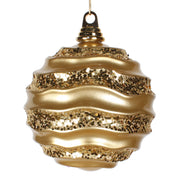 Vickerman M132108 8' Gold Stripe Candy Finish Wave Ball Christmas Ornament With Glitter Accents