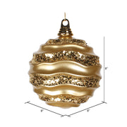 Vickerman M132108 8' Gold Stripe Candy Finish Wave Ball Christmas Ornament With Glitter Accents