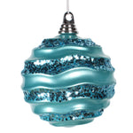 Vickerman M132112 8' Turquoise Stripe Candy Finish Wave Ball Christmas Ornament With Glitter Accents