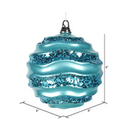Vickerman M132112 8' Turquoise Stripe Candy Finish Wave Ball Christmas Ornament With Glitter Accents