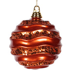 Vickerman M132118 8' Orange Stripe Candy Finish Wave Ball Christmas Ornament With Glitter Accents