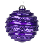 Vickerman M132126 8' Plum Stripe Candy Finish Wave Ball Christmas Ornament With Glitter Accents