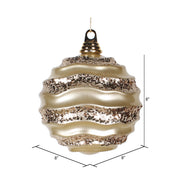 Vickerman M132138 8' Champagne Stripe Candy Finish Wave Ball Christmas Ornament With Glitter Accents
