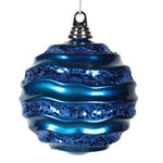 Vickerman M132162 8" Sea Blue Stripe Candy Finish Wave Ball Christmas Ornament With Glitter Accents