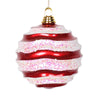 Vickerman M132173 8' Red And White Stripe Candy Finish Wave Ball Christmas Ornament With Glitter Accents