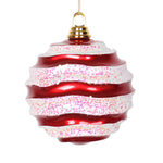 Vickerman M132173 8' Red And White Stripe Candy Finish Wave Ball Christmas Ornament With Glitter Accents