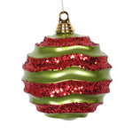 Vickerman M132174 8' Lime And Red Stripe Candy Finish Wave Ball Christmas Ornament With Glitter Accents