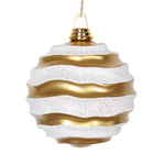 Vickerman M132175 8' Gold And Silver Stripe Candy Finish Wave Ball Christmas Ornament With Glitter Accents