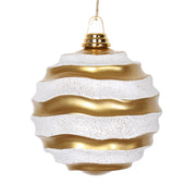 Vickerman M132175 8' Gold And Silver Stripe Candy Finish Wave Ball Christmas Ornament With Glitter Accents