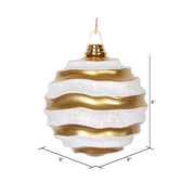 Vickerman M132175 8' Gold And Silver Stripe Candy Finish Wave Ball Christmas Ornament With Glitter Accents