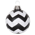 Vickerman M143377 4" Black And White Matte Chevron Ball Christmas Ornament With Glitter Accents 4 Per Box