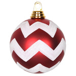 Vickerman M143473 4.75" Red And White Matte Chevron Ball Christmas Ornament With Glitter Accents 3 Per Box