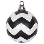 Vickerman M143477 4.75" Black And White Matte Chevron Ball Christmas Ornament With Glitter Accents