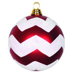 Vickerman M143773 6" Red And White Matte Chevron Ball Christmas Ornament With Glitter Accents