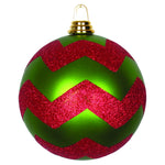 Vickerman M143774 6" Lime And Red Matte Chevron Ball Christmas Ornament With Glitter Accents