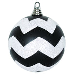 Vickerman M143777 6" Black And White Matte Chevron Ball Christmas Ornament With Glitter Accents