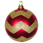 Vickerman M143786 6" Red And Gold Matte Chevron Ball Christmas Ornament With Glitter Accents