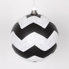 Vickerman M143877 8" Black And White Matte Chevron Ball Christmas Ornament With Glitter Accents