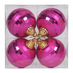 Vickerman M151409 4" Cerise Shiny And Matte Mirror Ball Christmas Ornament With Glitter Accents 4 Per Box