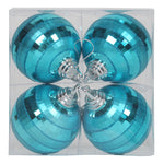 Vickerman M151412 4" Turquoise Shiny And Matte Mirror Ball Christmas Ornament With Glitter Accents 4 Per Box