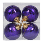 Vickerman M151426 4" Plum Shiny And Matte Mirror Ball Christmas Ornament With Glitter Accents 4 Per Box