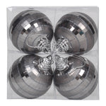 Vickerman M151487 4" Pewter Shiny And Matte Mirror Ball Christmas Ornament With Glitter Accents 4 Per Box