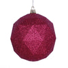 Vickerman M177519DG 8" Wine Geometric Ball Ornament Featuring A Glitter Finish