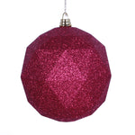 Vickerman M177519DG 8" Wine Geometric Ball Ornament Featuring A Glitter Finish