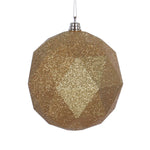 Vickerman M177537DG 8" Honey Gold Geometric Ball Ornament Featuring A Glitter Finish