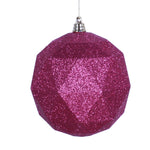 Vickerman M177370DG 4.75" Fuchsia Geometric Ball Ornament Featuring A Glitter Finish - 4 Per Bag