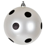 Vickerman Mc202011 8" White Candy Finish Ball Ornament With Black Glitter Dots