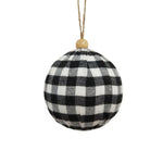 Vickerman Mc210542 4" Black And White Plaid Cloth Ball Christmas Ornament 4 Pieces/Box