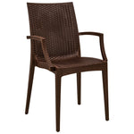 LeisureMod Weave Mace Indoor/Outdoor Chair (With Arms) Brown