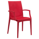 LeisureMod Weave Mace Indoor/Outdoor Chair (With Arms) Red