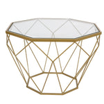 LeisureMod Malibu Large Modern Octagon Glass Top Coffee Table With Gold Chrome Base
