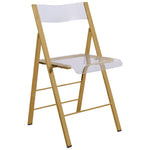 LeisureMod Menno Modern Acrylic Gold Base Folding Chair Clear