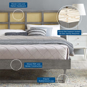 Modway MOD-6369 Sidney Cane and Wood Queen Platform Bed With Angular Legs