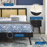 Modway MOD-6698 Kelsea Cane and Wood King Platform Bed With Splayed Legs